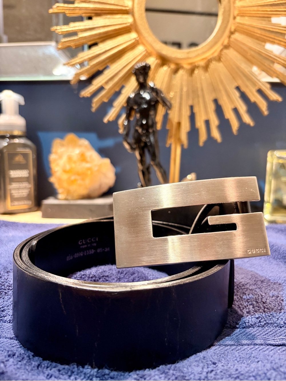 Gucci vintage Black Leather Belt with iconic G Buckle designed by Tom Ford